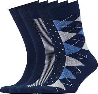 VRD Men's Dress Socks Bamboo Rayon, 5-Pack Crew Socks, Multiple Colors and Designs, Shoe Size 8-13, Gift Box