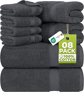 Utopia Towels 8 Piece Majestic Plush Luxury Towel Set, Cotton, Grey | Majestic Plush 100% Ring Spun Cotton Towels - Super Absorbent, Quicker-to-Dry, Thick & Soft, Bathroom, Spa & Hotel