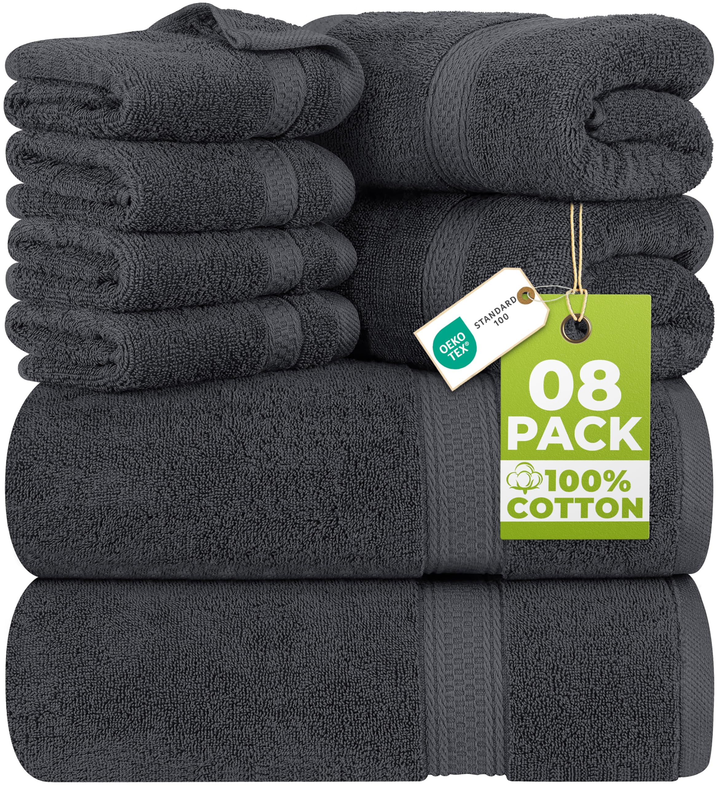Utopia Towels 8 Piece Majestic Plush Luxury Towel Set, Cotton, Grey | Majestic P