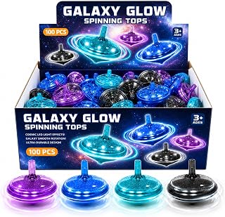 LED Flashing Spinning Tops for Kids, Bulk Party Favors and Classroom Prizes (Galaxy - 100 Piece)