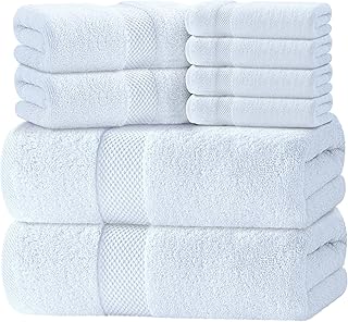 White Classic Luxury White Bath Towel Set of 8 - Soft 100% Turkish Cotton | 4 Washcloths, 2 Bath and 2 Hand Towels, 700 GSM Highly Absorbent Bath Towels and Washcloths Sets, Premium Hotel Collection