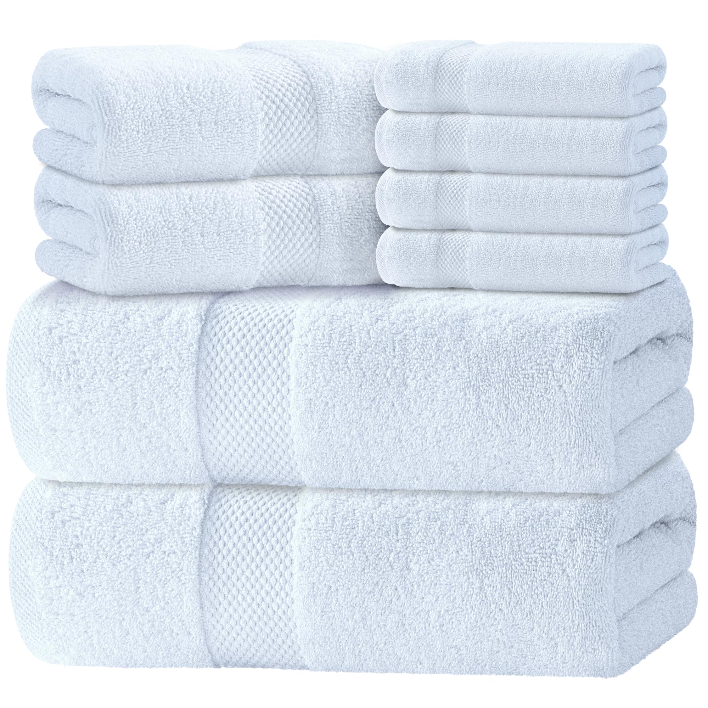 White Classic Luxury White Bath Towel Set of 8 - Soft 100% Turkish Cotton | 4 Wa