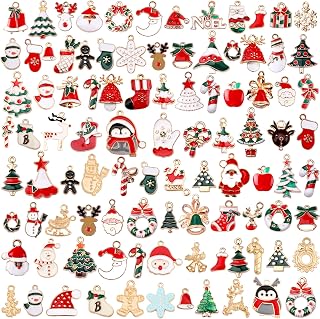 SANNIX 110Pcs Christmas Charms Gold Enamel Jewelry Making Charms Pendant | for DIY Xmas Bracelet, Necklace Earring Craft Supplies, Holiday Accessories