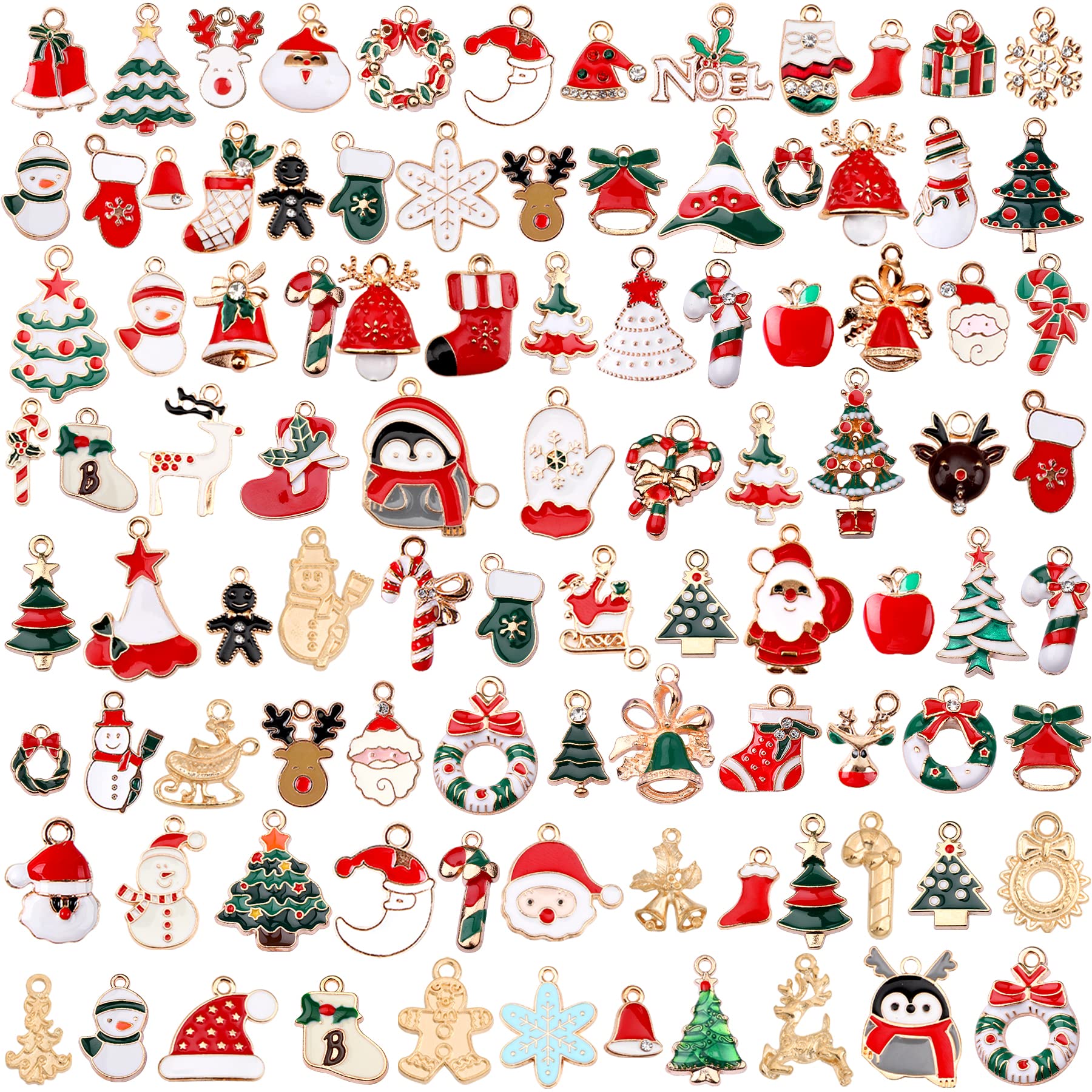 SANNIX 110Pcs Christmas Charms Gold Enamel Jewelry Making Charms Pendant | for D