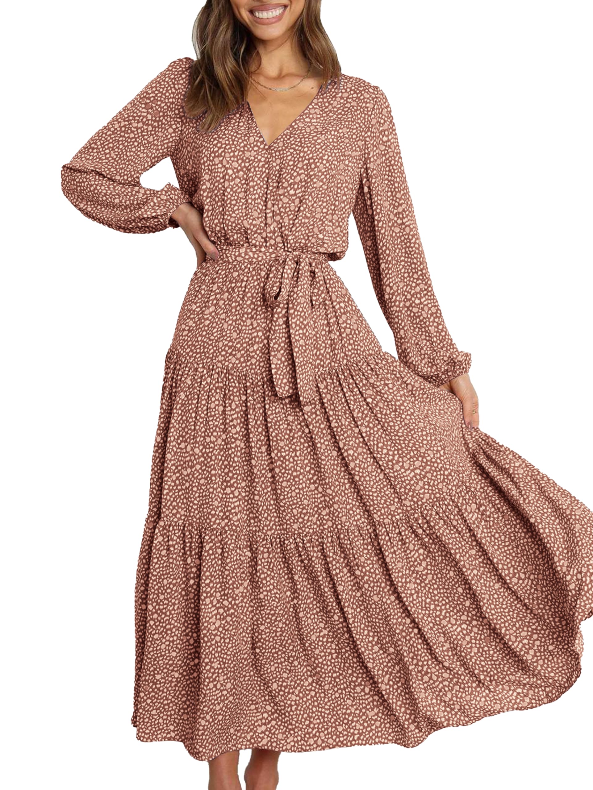 PRETTYGARDEN Abito lungo da donna 2025 a maniche lunghe a sbuffo primaverile gir