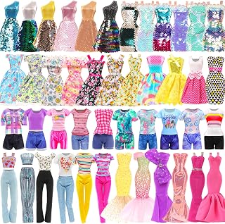 10 Set 11.5 Inch Doll Clothes 6 Dresses, 4 Tops 2 Pants 2 Shorts for Doll | Including 2 Sequins Dresses 2 Floral Dresses 2 Mermaid Dresses 4 Casual Outfits Tops and Pants for 11.5 Inch Girl Doll