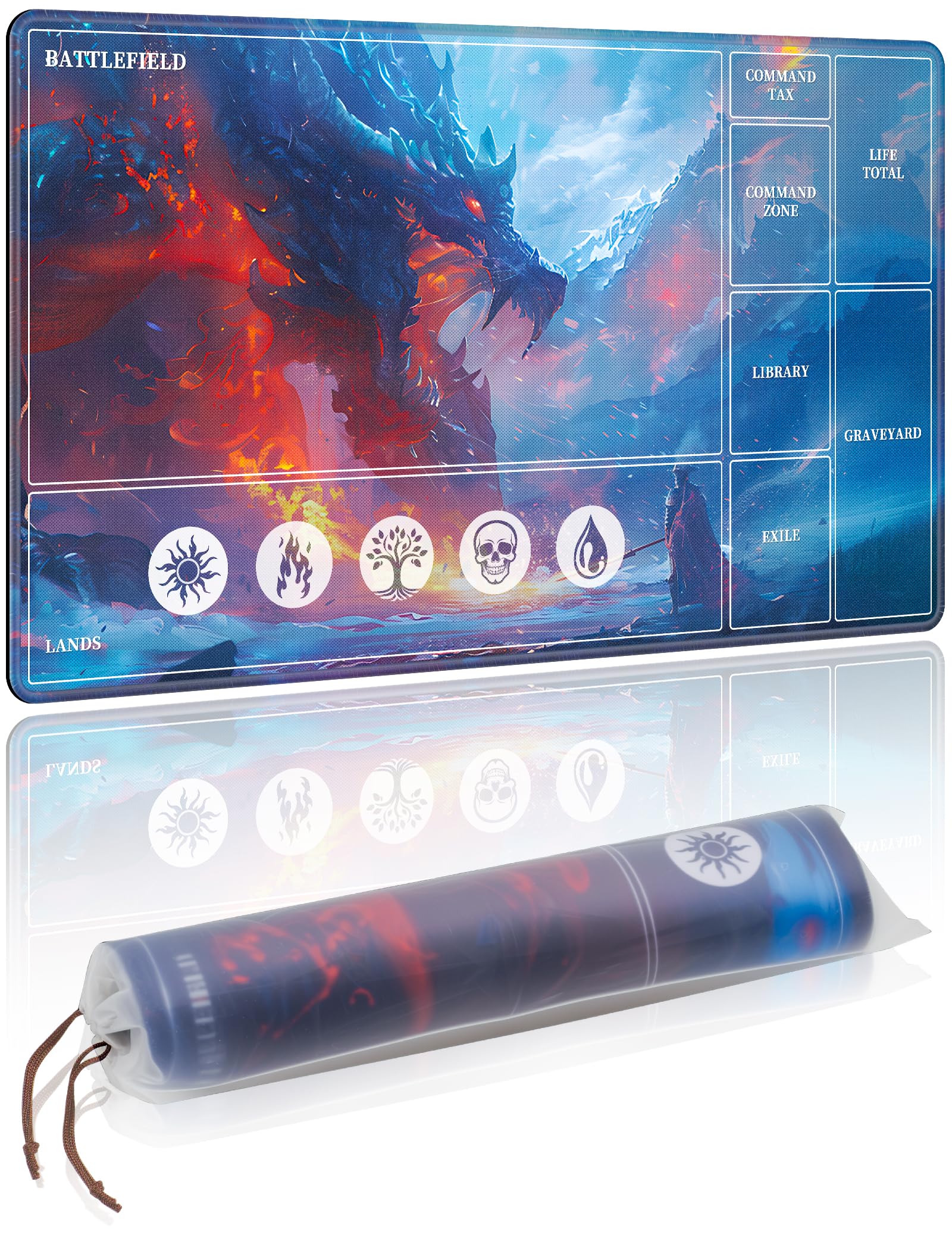 NiHome Playmat Compatible with MTG Magic The Gathering, Ice Dragon | 24 x 14 Inc