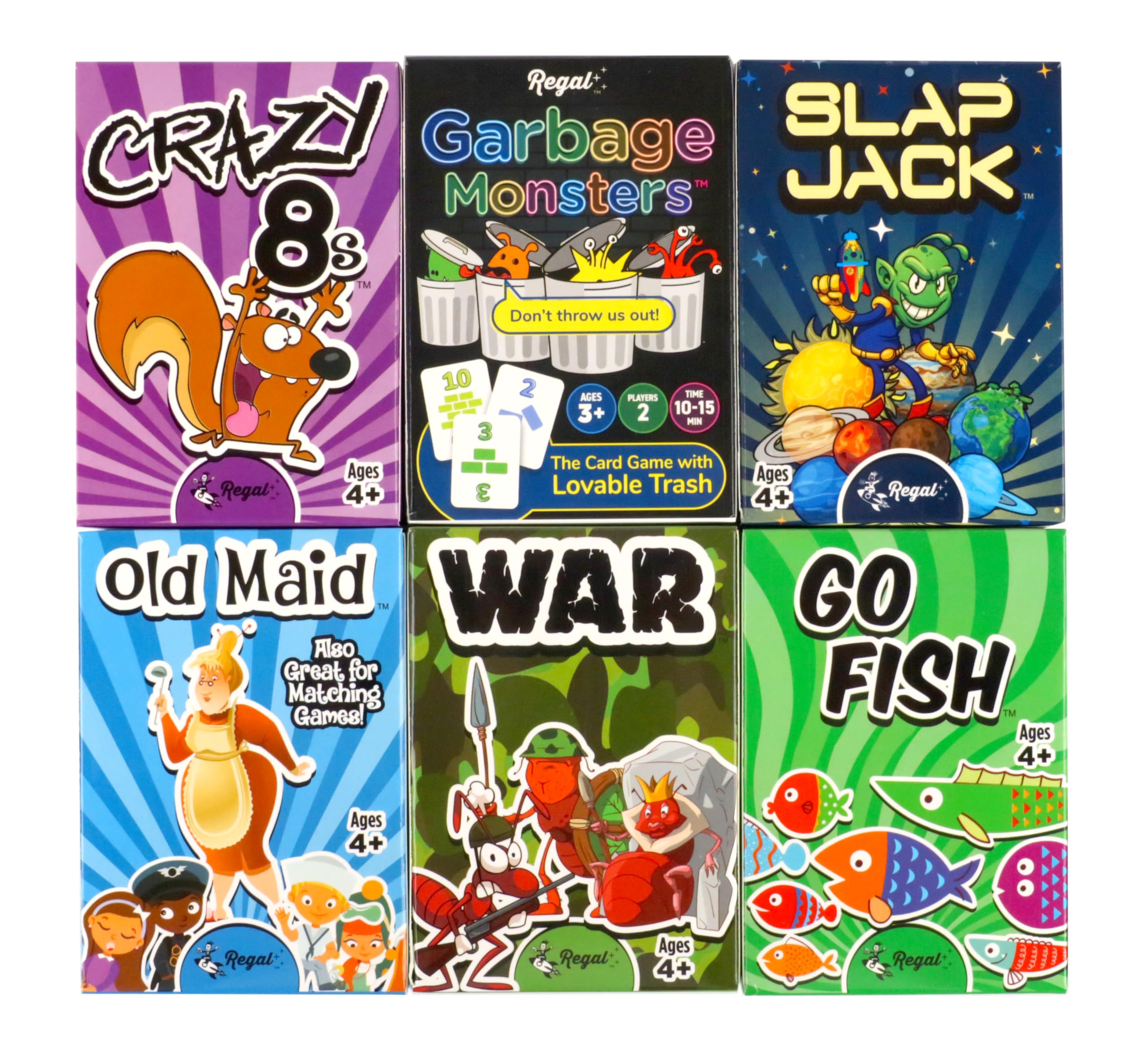 Regal Games Card Games for Kids - Go Fish, Crazy 8's, Old Maid, Slap Jack, Garba