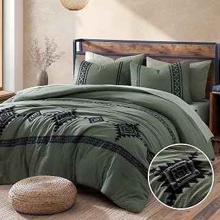 MaiRêve Embroidery Queen Comforter Set 7 Pieces Olive Green Bed in a Bag