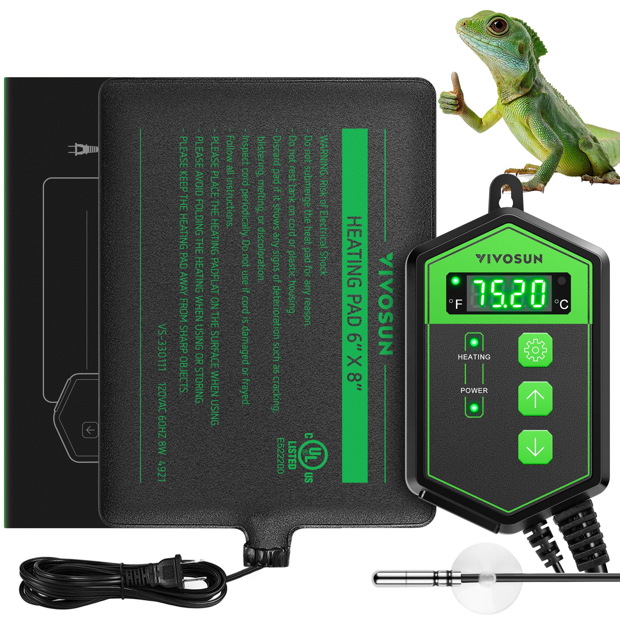 VIVOSUN Reptile Heating Pad 6x8 Inch with Thermostat Combo | Under Tank Terrariu