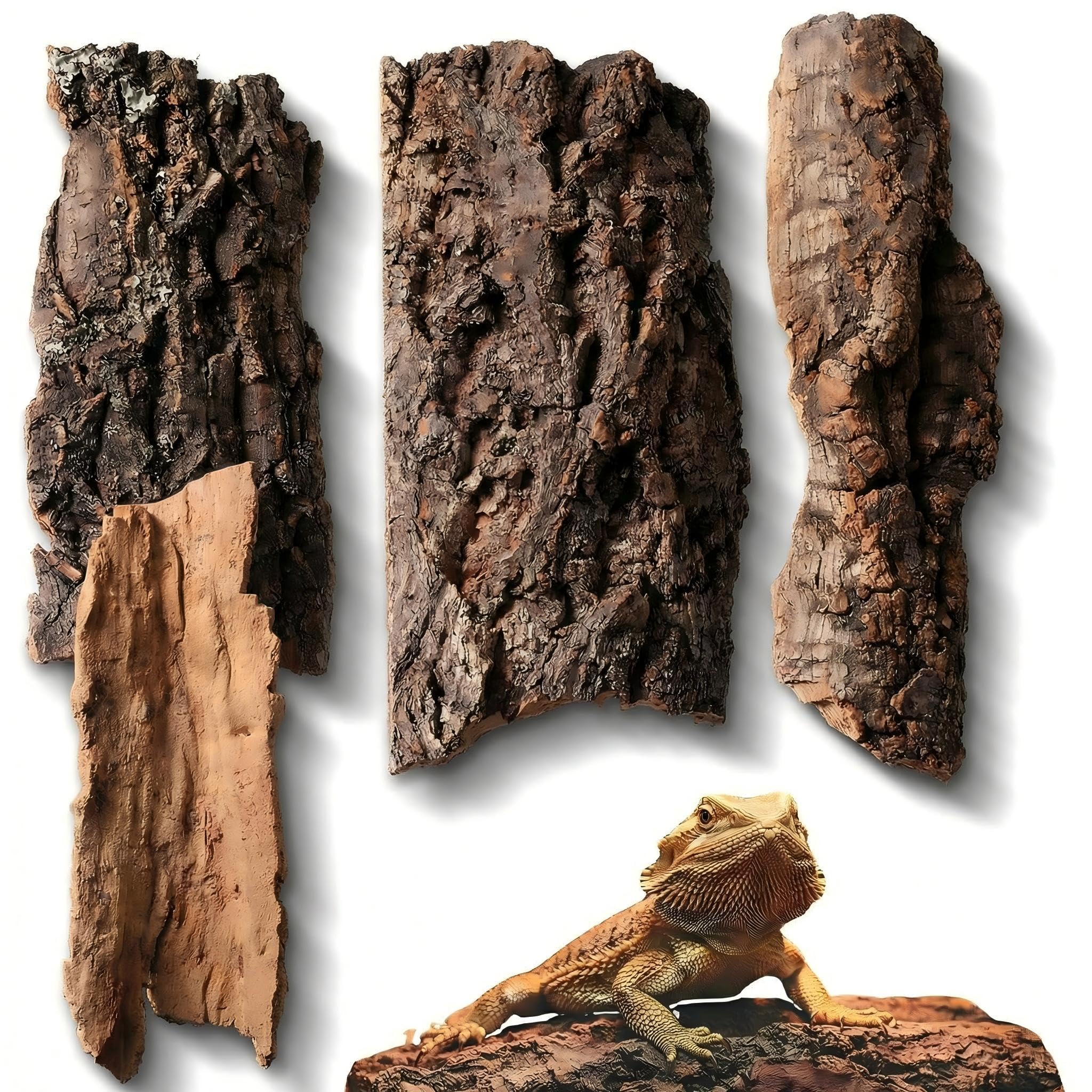 4pcs Reptile Bark Decor Wood, Natural Cork Bark, Cork Hides Water Tube Decor,Rep