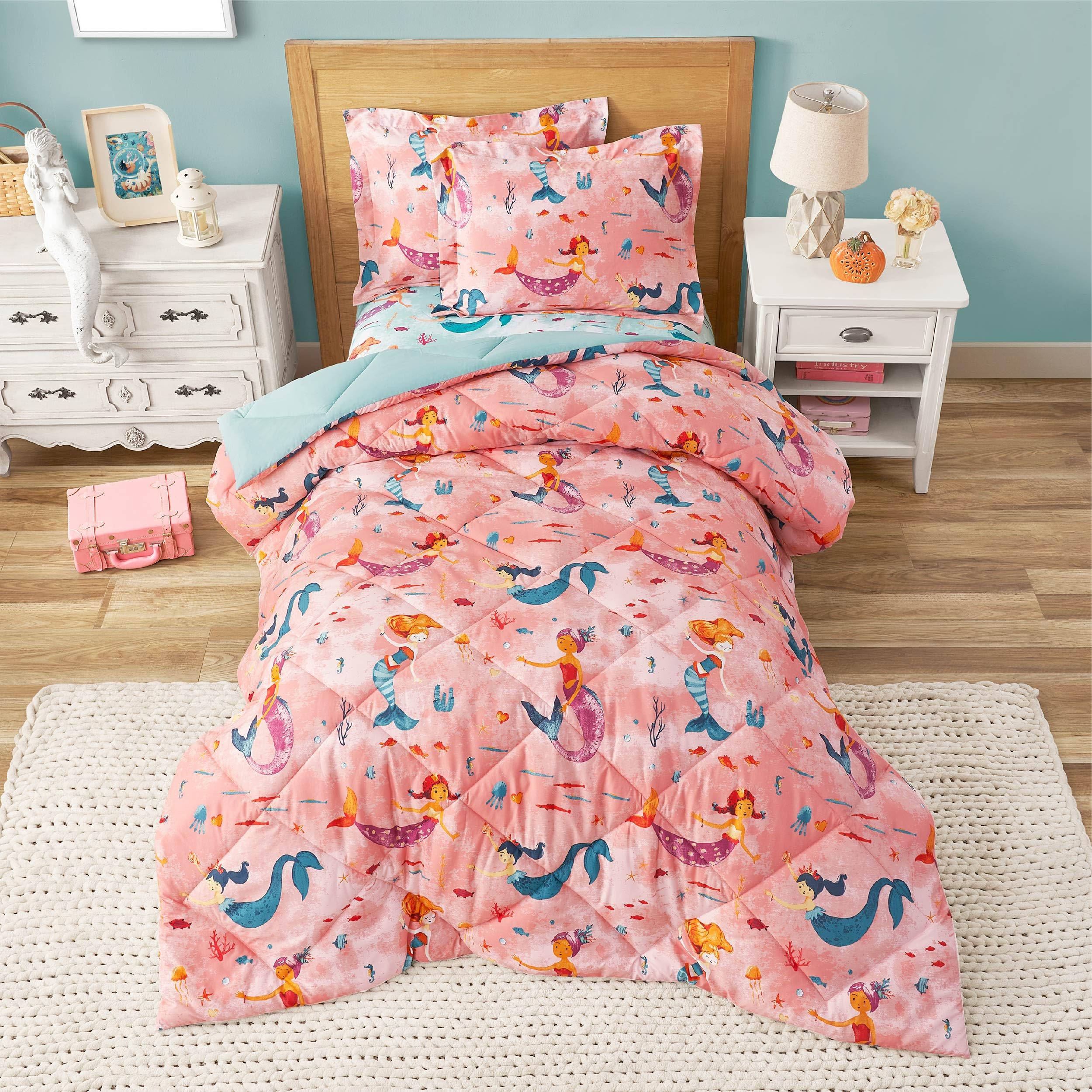 PPOLCA Twin Mermaid Bedding Sets for Girls, 2 Pieces Kids Twin Comforter Sets, S