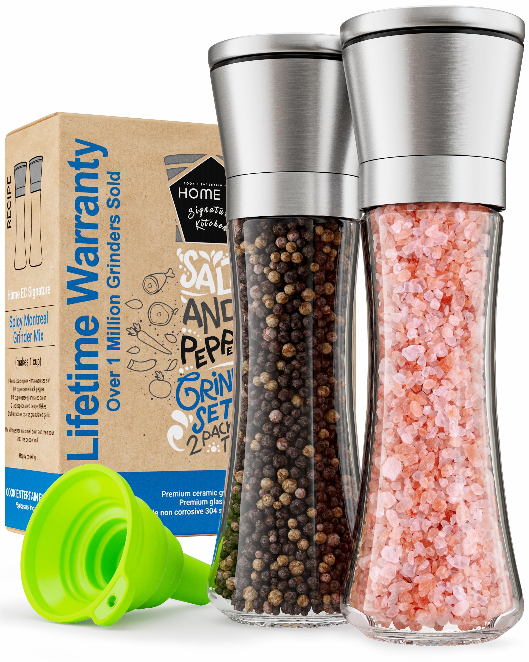 Home EC Premium Stainless Steel Sea Salt and Pepper Grinder Set of 2 - Adjustabl
