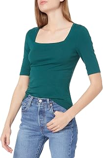 Amazon Essentials Women's Fitted T-Shirt with Square Neck and Half Sleeves