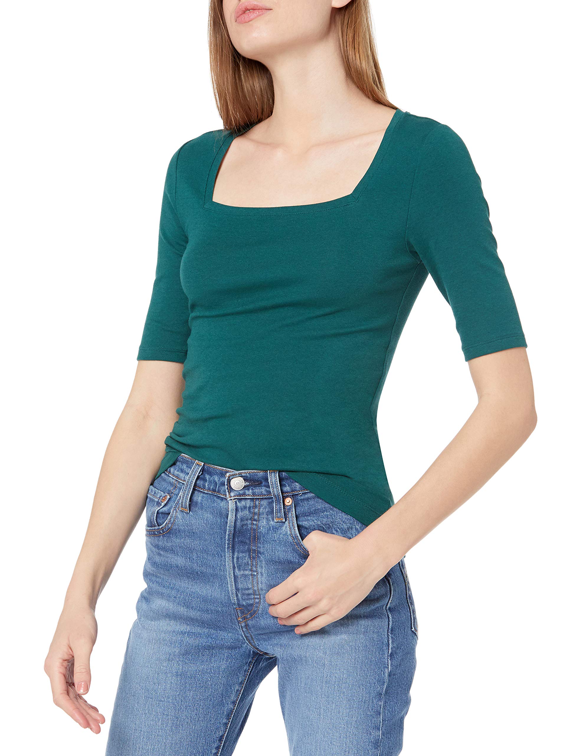 Amazon Essentials Women's Fitted T-Shirt with Square Neck and Half Sleeves