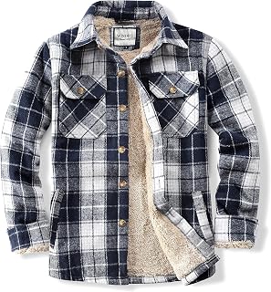 WINDFIT Men's Cotton Sherpa Lined Button Down Flannel Shirt Jacket Plaid Soft Outdoor Flannel Jacket Shirt