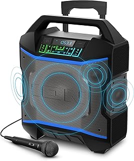 ION Block Rocker - Portable Bluetooth Outdoor Party Speaker with Karaoke Microphone, Battery, 4 Speakers, Radio, USB Port, App, Water-Resistant, 120W