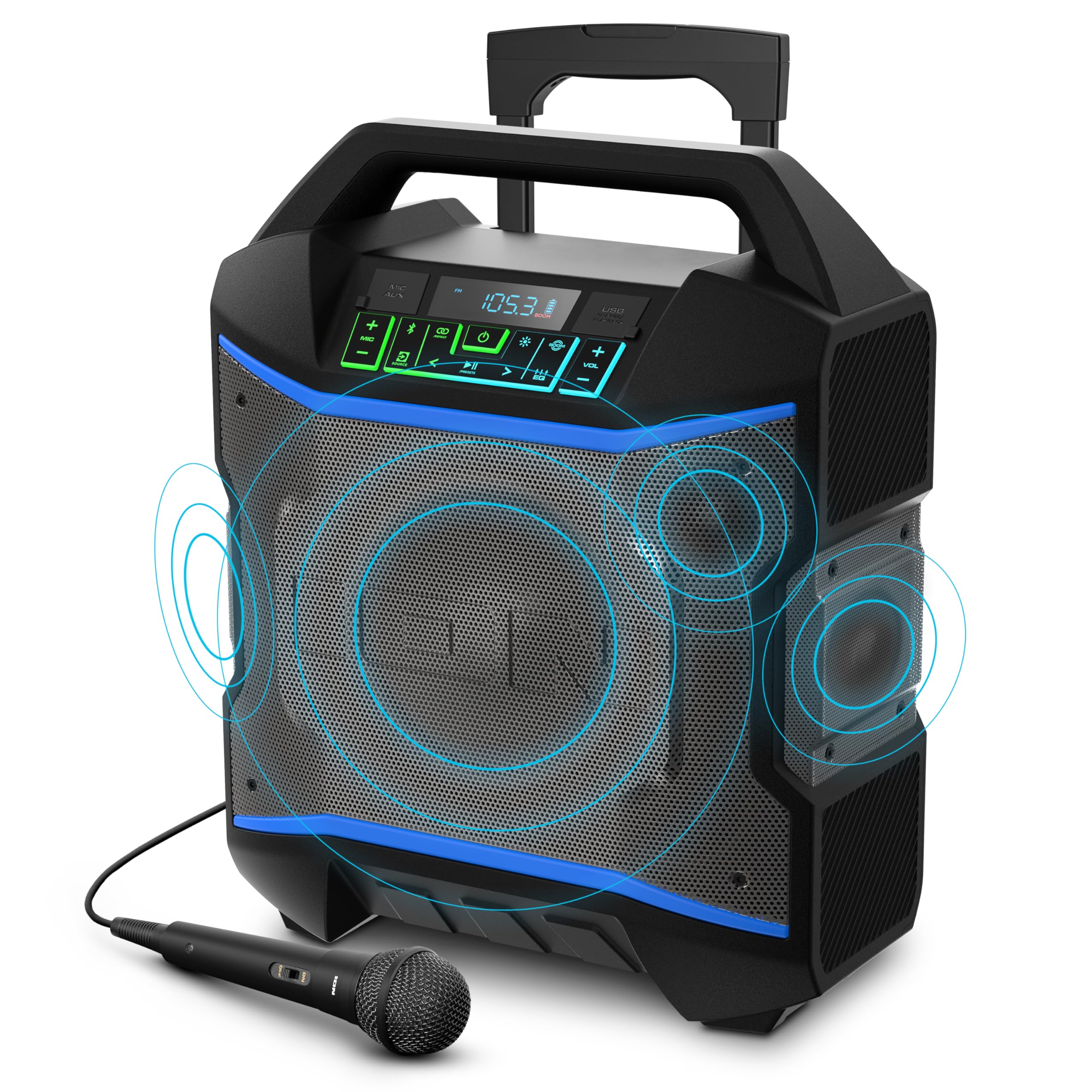 ION Block Rocker - Portable Bluetooth Outdoor Party Speaker with Karaoke Microph