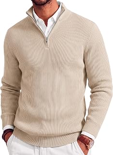 COOFANDY Mens Quarter Zip Pullover Slim Fit Turtleneck Lightweight Knitted