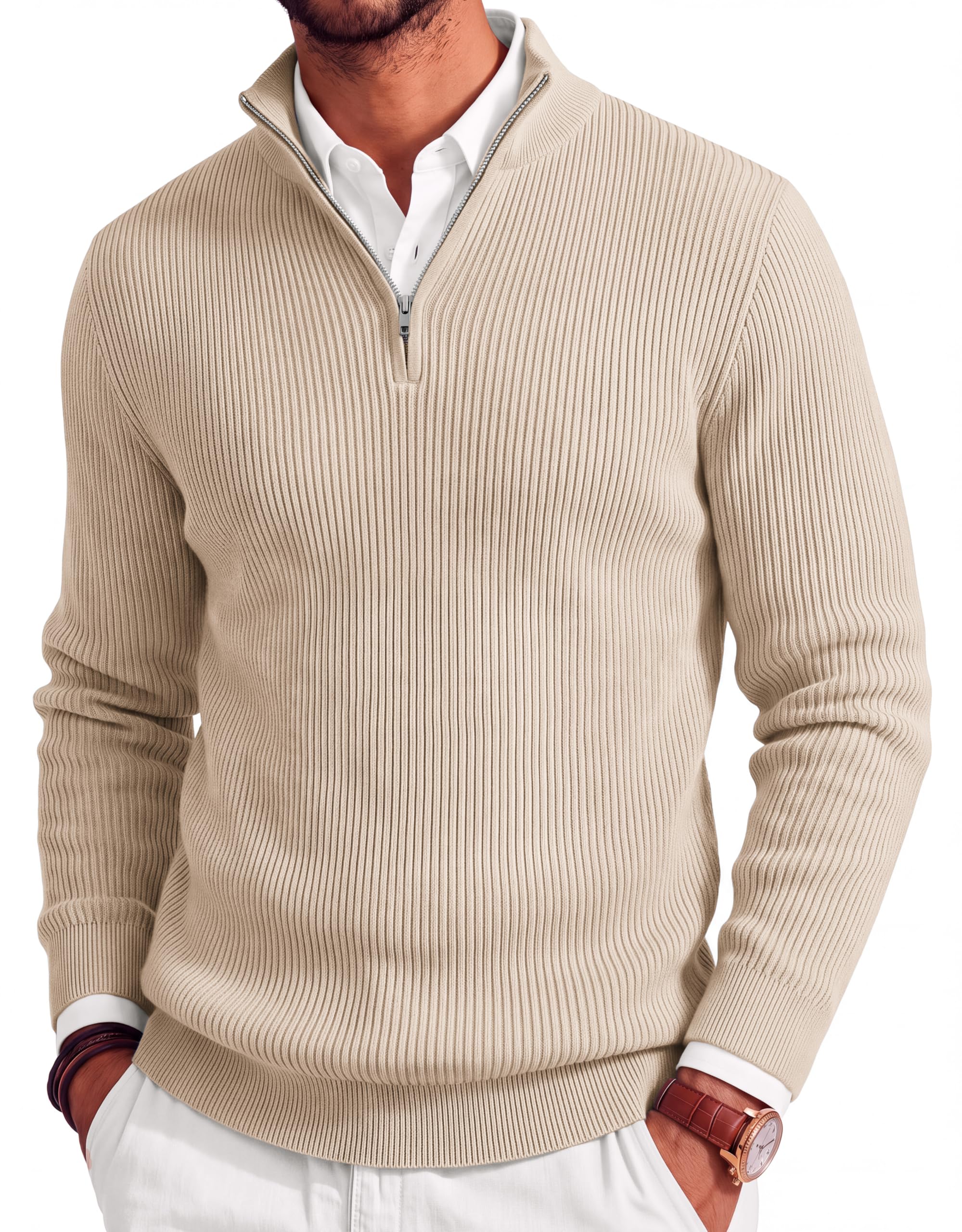 COOFANDY Mens Quarter Zip Pullover Slim Fit Turtleneck Lightweight Knitted