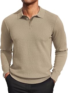 Coofandy Jersey de Manga Larga para Hombre, suéter de Punto Tipo Polo, suéter de Invierno, Casual, Color Liso, Ajuste Regular