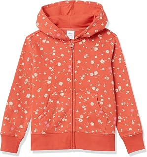 Amazon Essentials Girls and Toddlers' Fleece Zip-Up Hooded Sweatshirt with Lined Hood and Rib Knit Detail