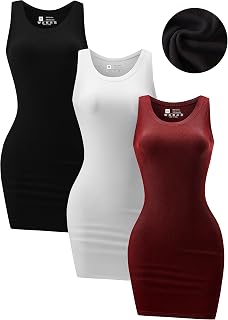 Chongbaijia 3 Pack Summer Dresses for Women 2025 Ribbed Tank Dress Scoop Neck Sleeveless Sundress Basic Bodycon Mini Dress