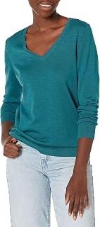 Amazon Essentials Women's Regular-Fit Lightweight Long-Sleeve V-Neck Sweater, Ribbed, Cozy Soft (Available in Plus Size)