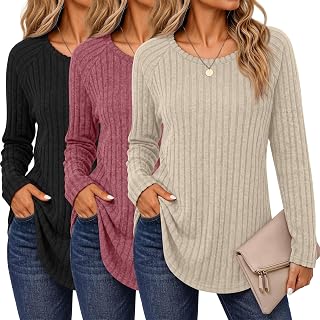 Ficerd 3 Pack Women's Sweaters Long Sleeve Shirts Fall Tunics