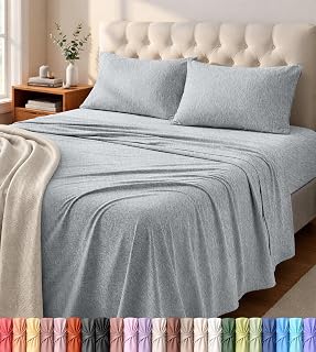 Utopia Bedding Jersey Sheet Set 4 Piece Cotton Soft Stretch Fitted Sheet Set for T-Shirts Light Grey Heather