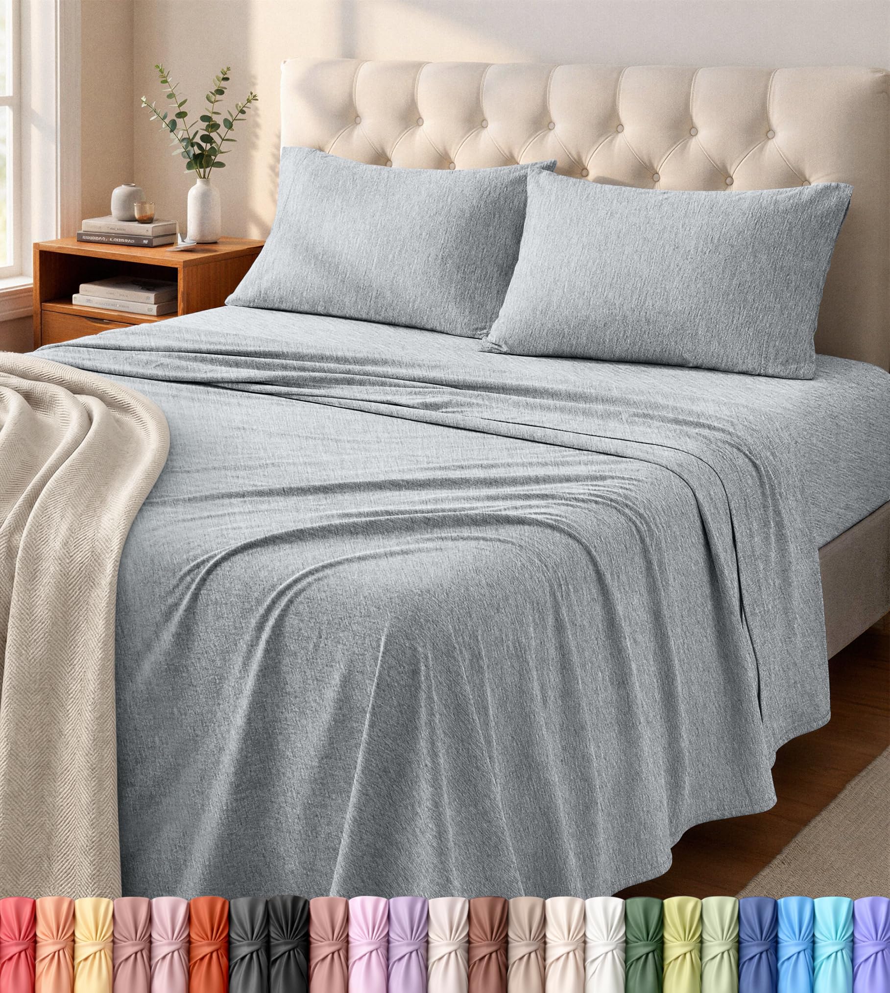 Utopia Bedding Jersey Sheet Set 4 Piece Cotton Soft Stretch Fitted Sheet Set for