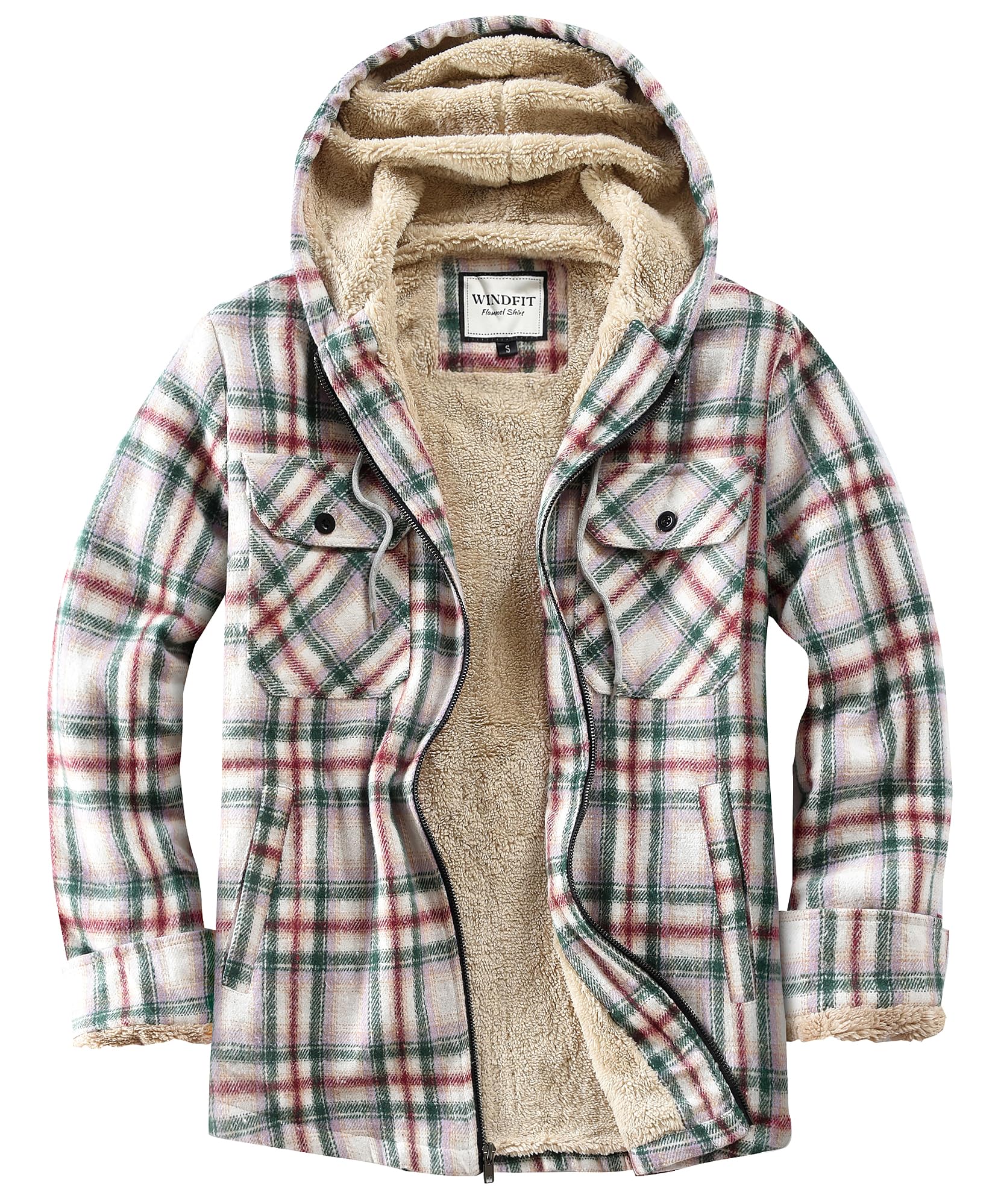 WINDFIT Women's Full Zip Fleece Flannel Jacket Plaid Sherpa Lined Jacket