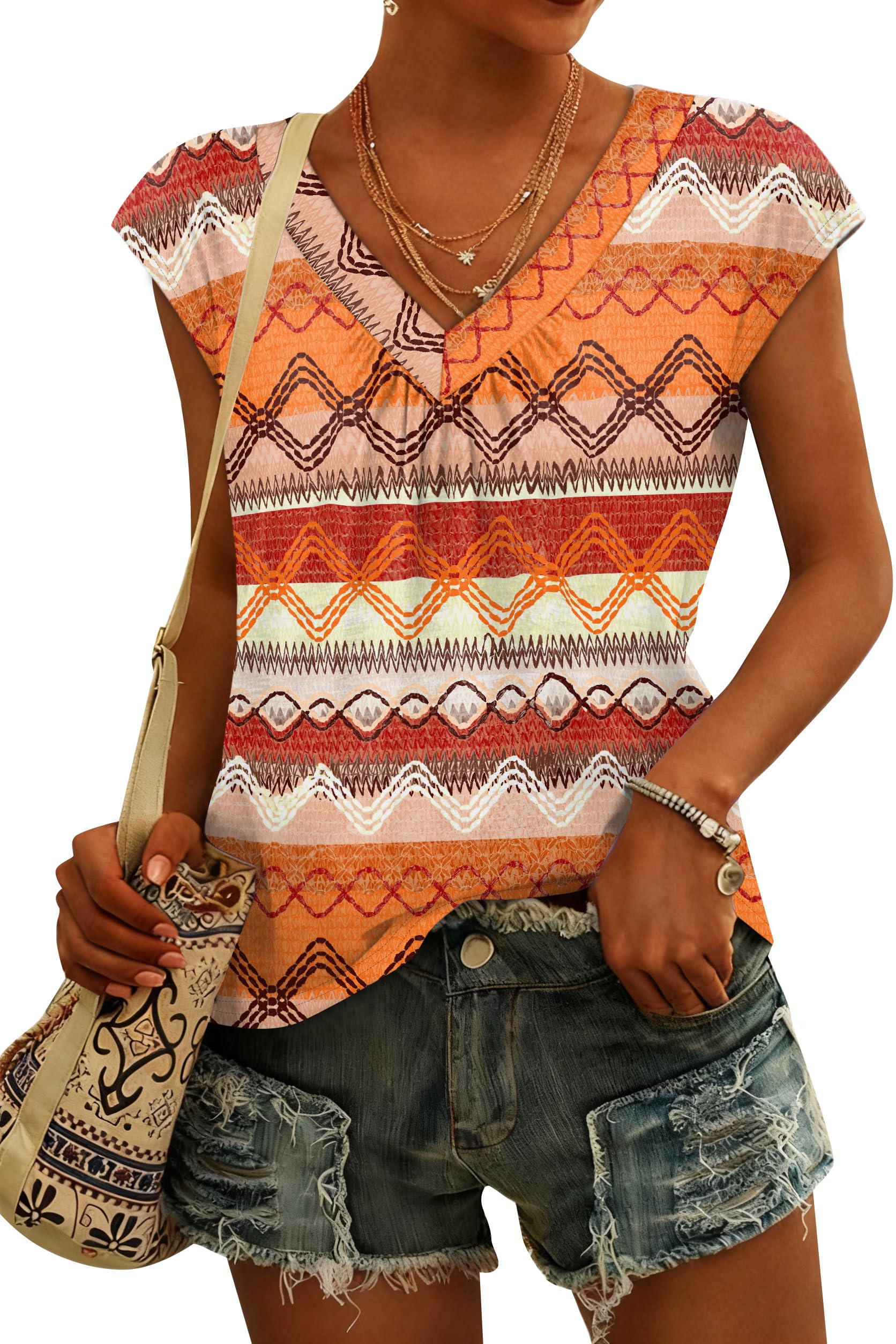 WIHOLL Ladies Vest Tops for Women UK Ladies Summer Tops Blouses Cap Sleeve V Nec
