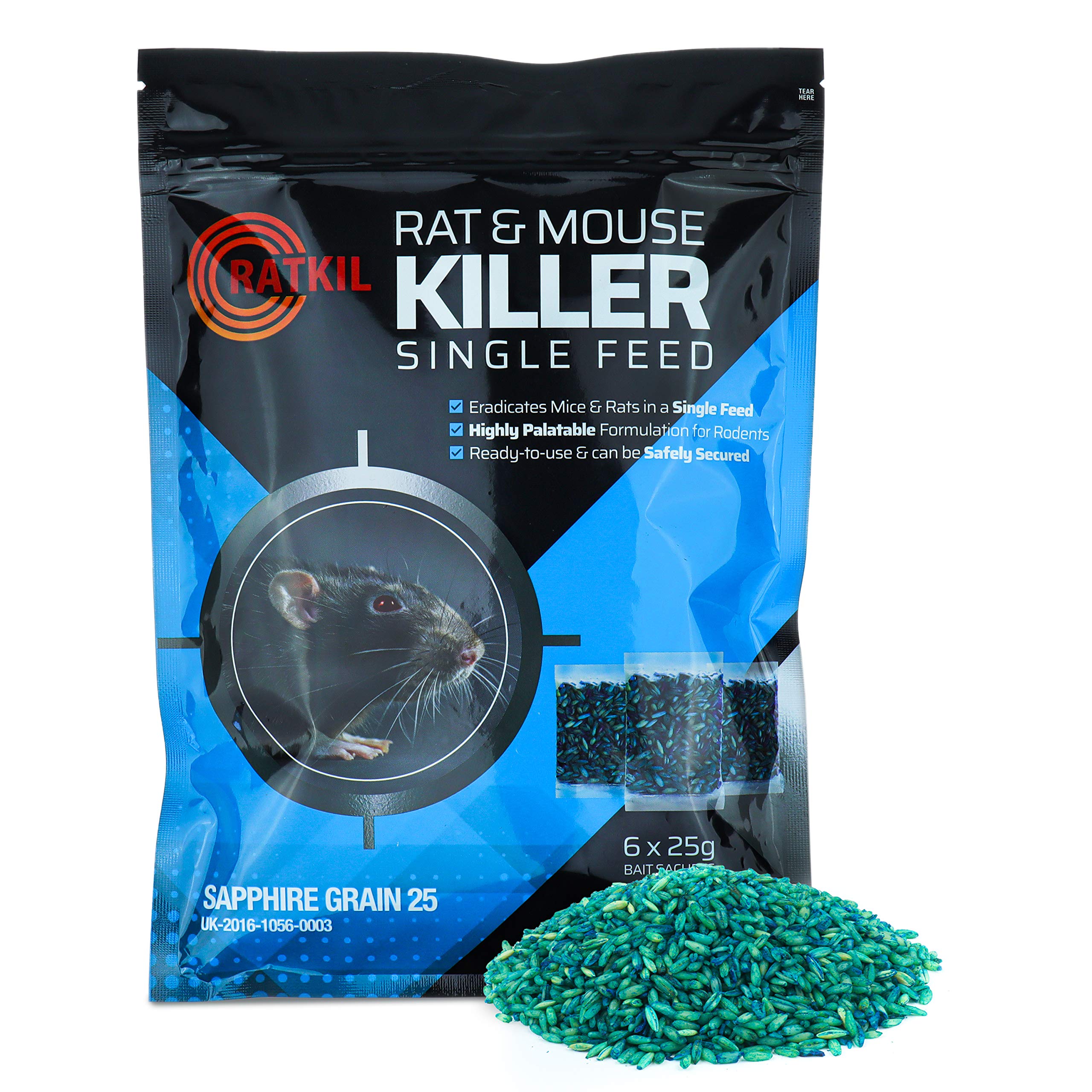 RatKil Rat Poison (6 x25g) Rat Bait & Mouse Poison Grain - Strongest Maximum Str