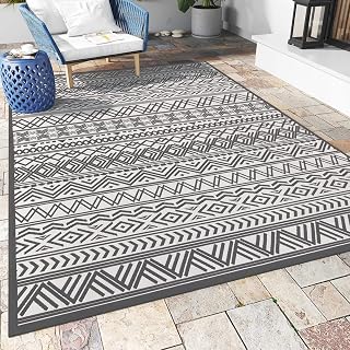 Outdoor Rug Carpet 5x8 ft, Flatweave Textured Outdoor Patio Rug Non Slip Indoor Outdoor Rugs with Rubber Particles Backing Boho Outdoor Area Rug for Patio Deck Front Porch Backyard Balcony