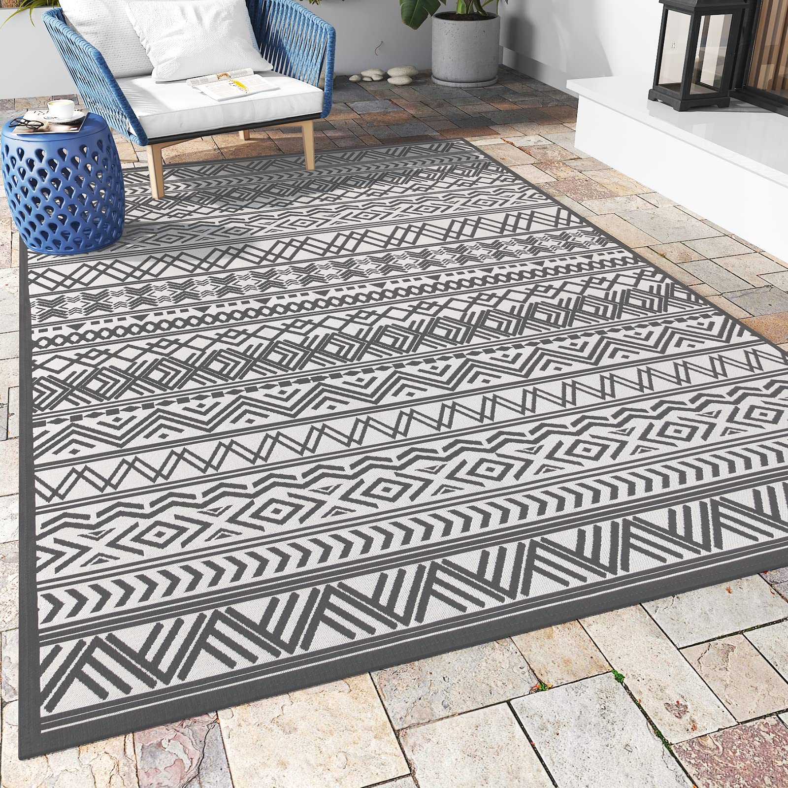 Outdoor Rug Carpet 5x8 ft, Flatweave Textured Outdoor Patio Rug Non Slip Indoor 