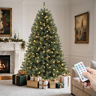YITAHOME 6ft Prelit Green Artificial Hinged Christmas Tree with Remote | Prelit Spruce Xmas Tree for Home, Office, Party Decoration with 1000 Branch Tips and 250 Dual-Color Lights, Green