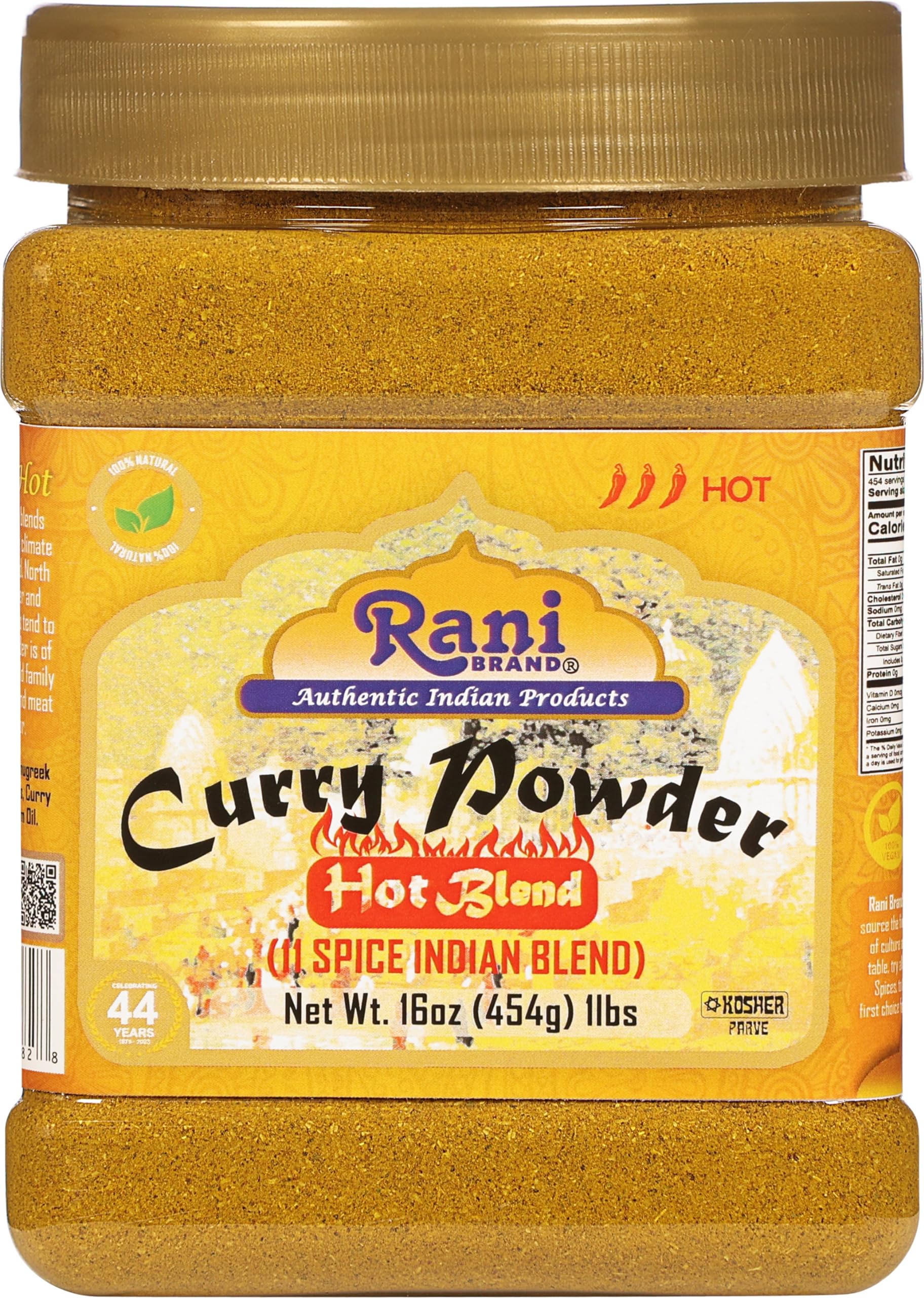 Rani Curry Powder Hot (11-Spice Authentic Indian Blend) 16oz (1lb) 454g PET Jar 