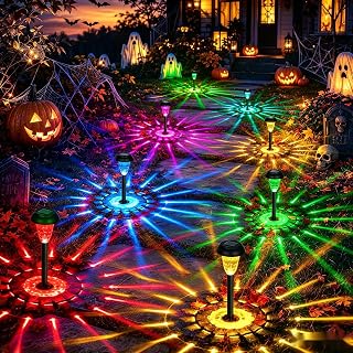 TISEJOY Halloween Pathway Lights, Solar Lights Outdoor, Solar Garden Lights Decorative for Yard Outside, Color Changing Outdoor Decor for Pathway, Patio, Garden, Porch, Lawn, Flowerbed (16 Pack)