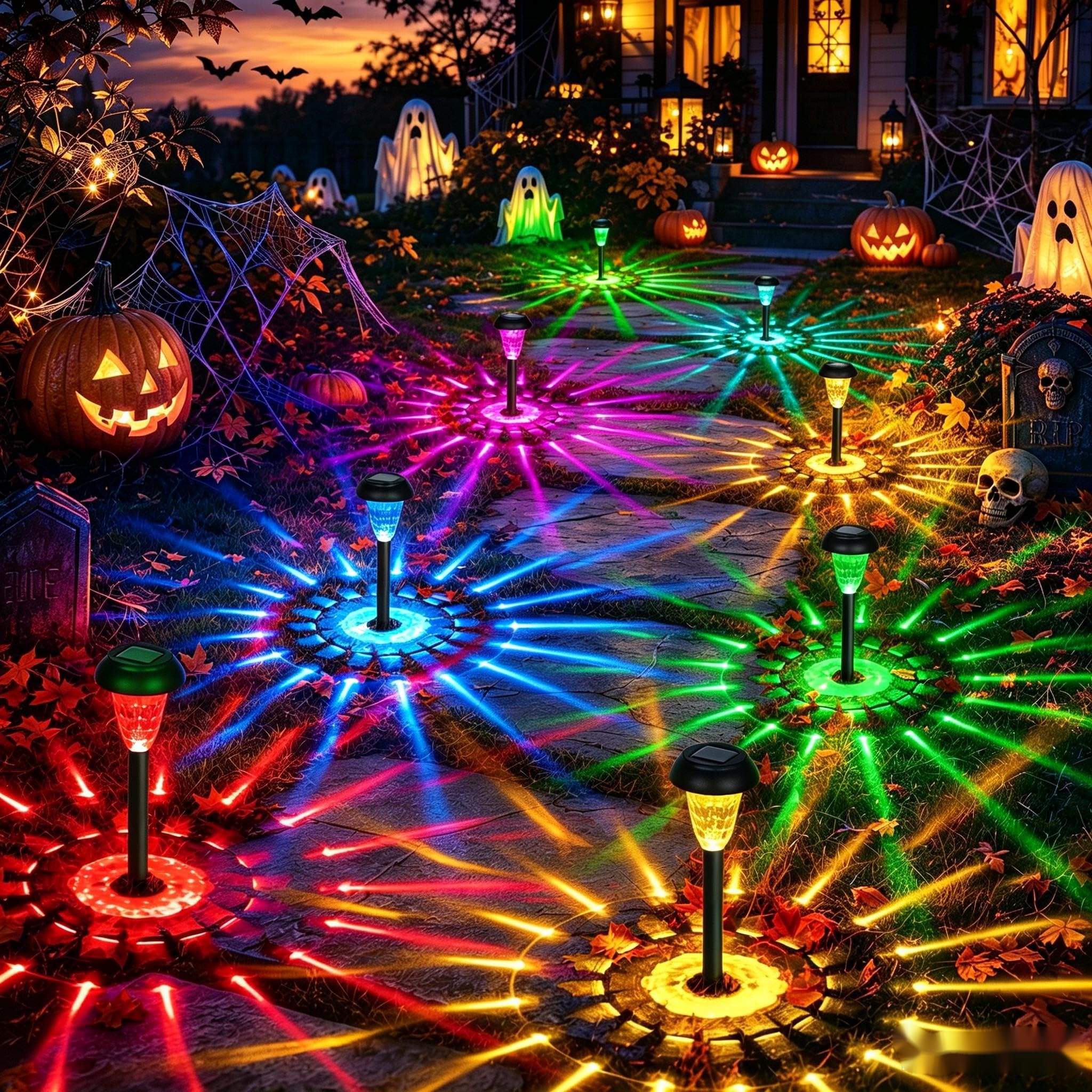 TISEJOY Halloween Pathway Lights, Solar Lights Outdoor, Solar Garden Lights Deco