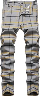 NOVOCCT Plaid Panst Men's Stretch Slim Casual Work Trousers Chino Trousers