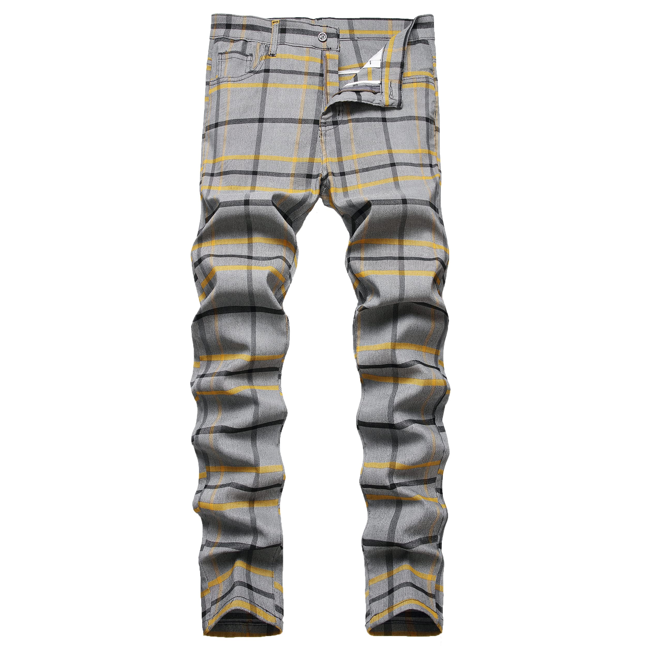 NOVOCCT Plaid Panst Men's Stretch Slim Casual Work Trousers Chino Trousers