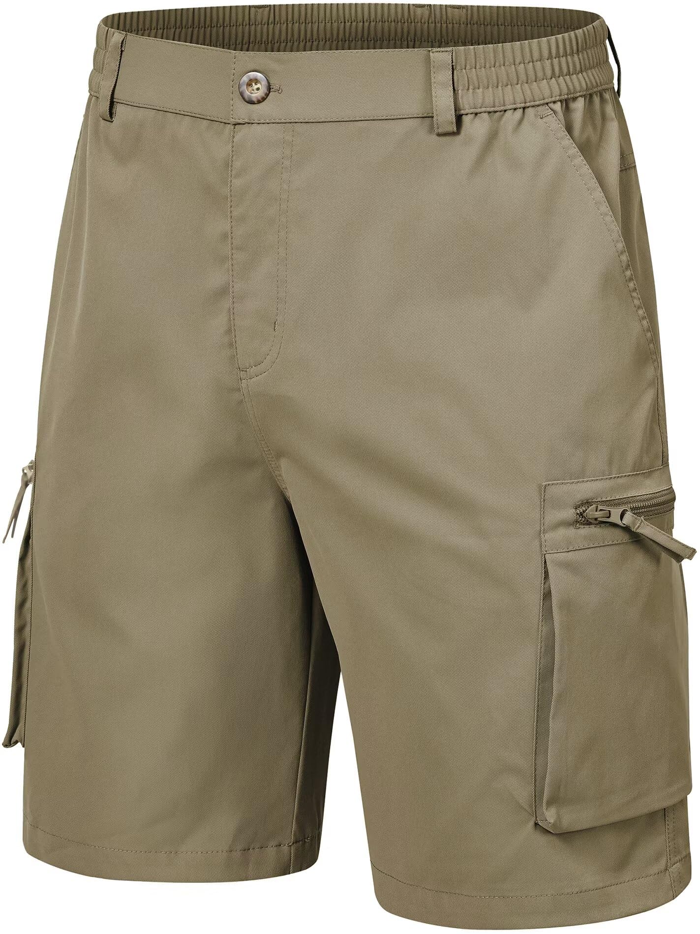QPNGRP Men's 9" Inseam Stretch Waist Zipper Cargo Shorts with 6 Pockets