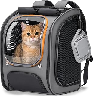pecute Cat Backpack with Foldable Bowl, Bubble Cat Carrier, Grey