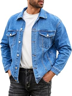 Bindefon Men's Trucker Style Denim Jacket Unlined Denim Jacket Casual Jacket for Spring and Autumn
