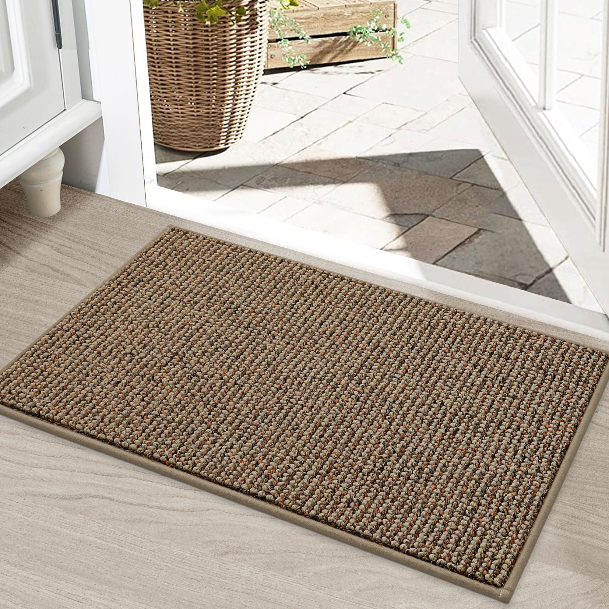 BEQHAUSE Dirt Trapper Door Mat 20" x 32", Non-Slip Washable Doormats, Beige | En