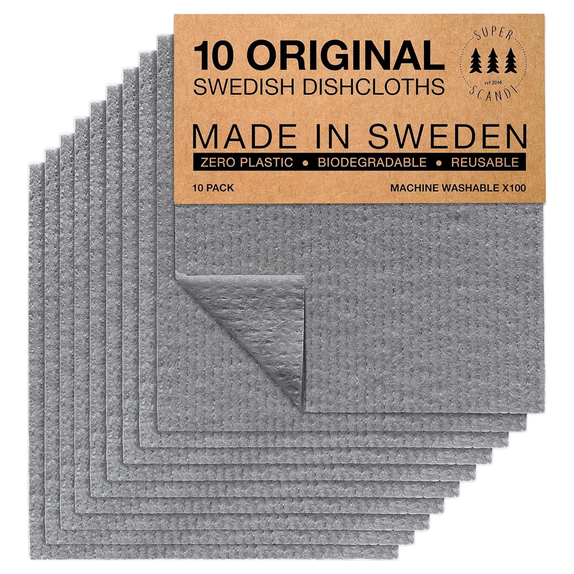 SUPERSCANDI 10 Pack Swedish Dish Cloths for Kitchen - 100% Biodegradable & Compo
