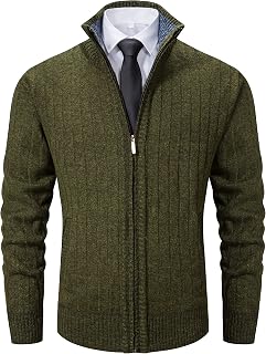 Vcansion Men's Slim Fit Full Zip Up Stand Collar Casual Knitted Sweaters Cardigan with Pockets