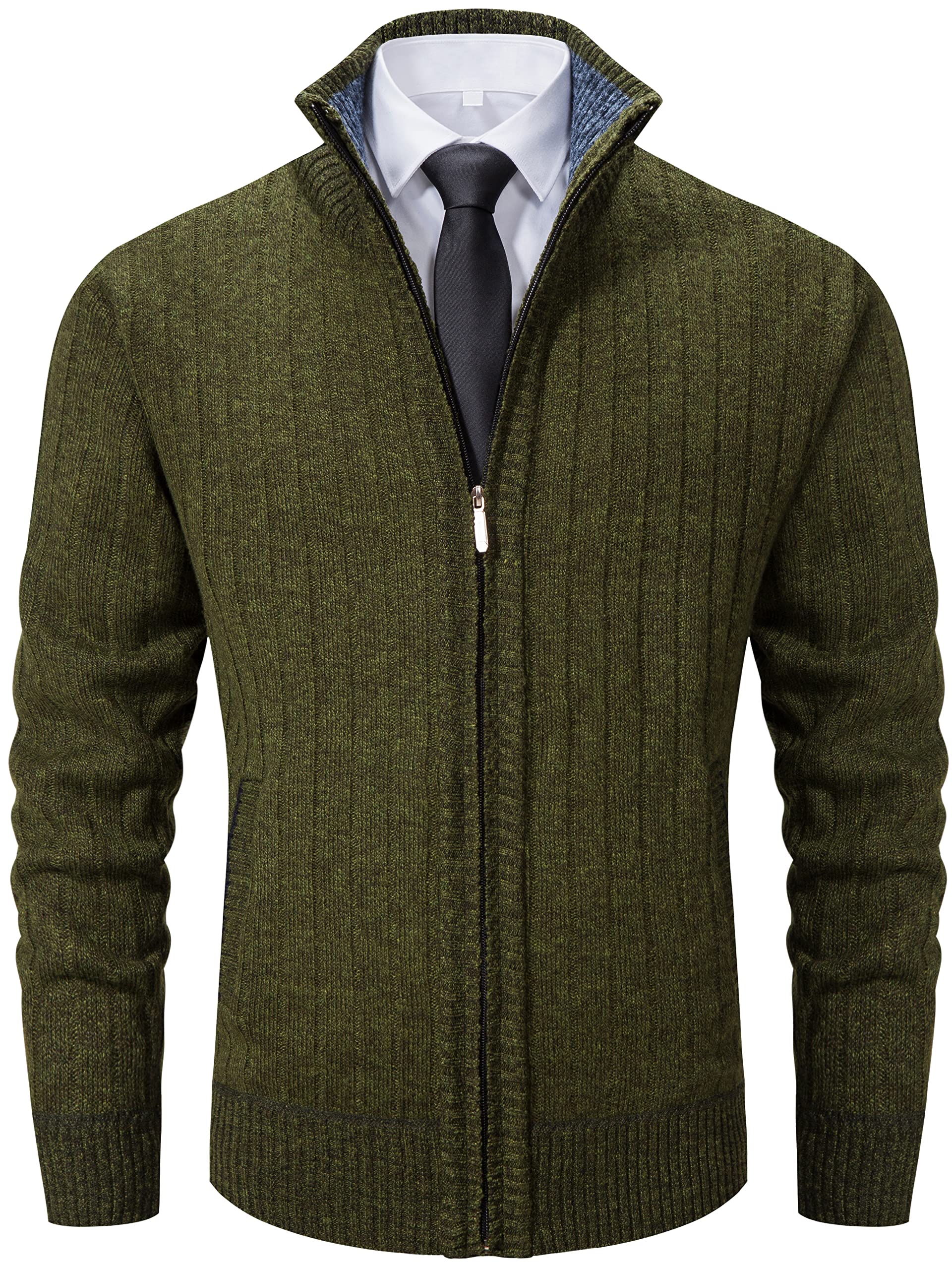 Vcansion Men's Slim Fit Full Zip Up Stand Collar Casual Knitted Sweaters Cardiga