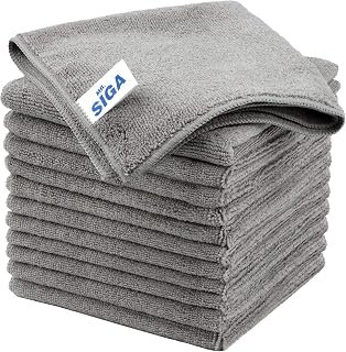 MR.SIGA Microfiber Cleaning Cloths, Streak Free Microfiber Towels, 12 Pack | All-purpose microfiber cloths, ultra absorbent, reusable household cleaning towels, Gray, 32 x 32 cm(12.6 x 12.6 inch)